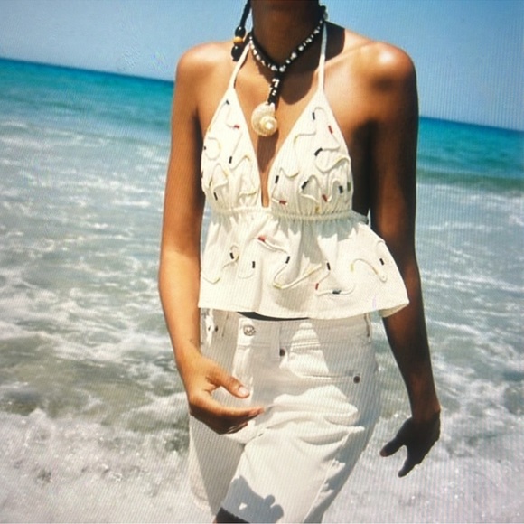 Zara Embroidered Crop top Ruffle hem Size Large NWT - Picture 6 of 6